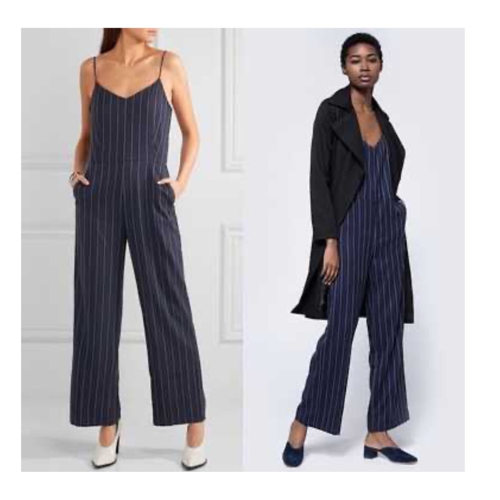 GANNI 70s Wide Leg Sleeveless V-Neck Zigzag Stripe Navy Twill Jumpsuit Overall S